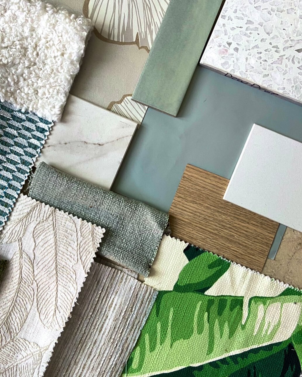 Obsessed with the material #moodboard for a new #midcenturymodern tropical project in the works. #interiordesign. &mdash;&mdash;&mdash;-Interested in our design services? Book a consult [Link in Profile]