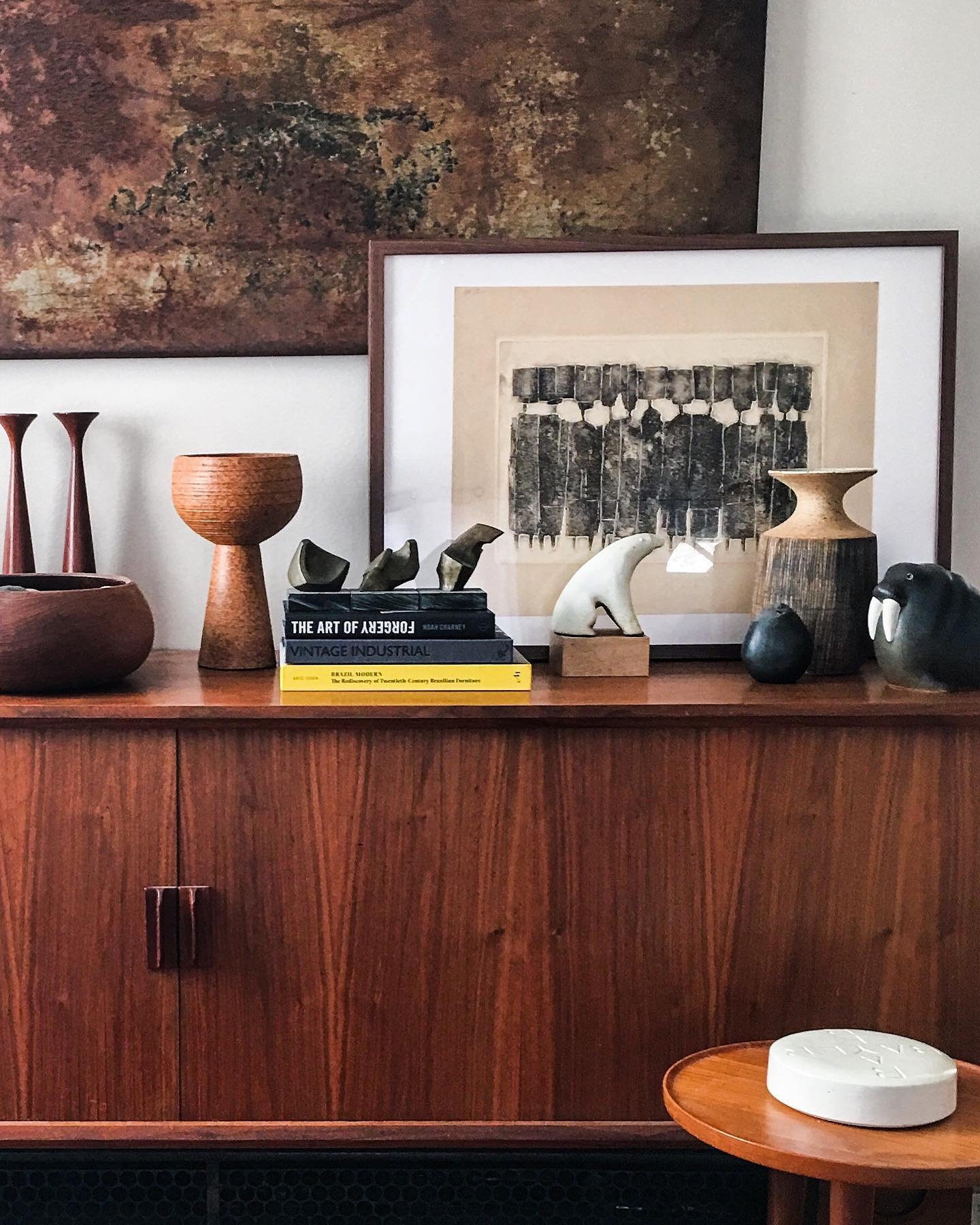 Little museum on credenza.  Important Reminder: May 4th is the Hollin Hills home and garden tour in Alexandria and this year we are sponsors! 
This is the 75th anniversary of this historic mid century modern neighborhood.Tickets are completely sold o