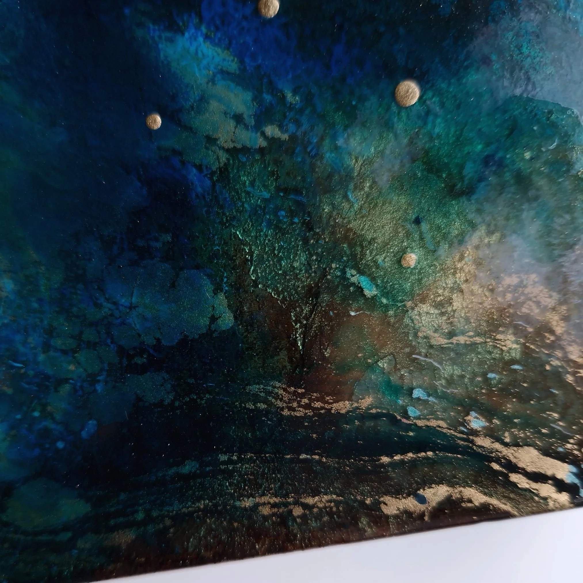 Original Mini Square Ocean-Inspired Resin Mixed Media Artworks | Nature-Rich Art Collectible art by UK Based Abstract Resin Artist Katie Alize