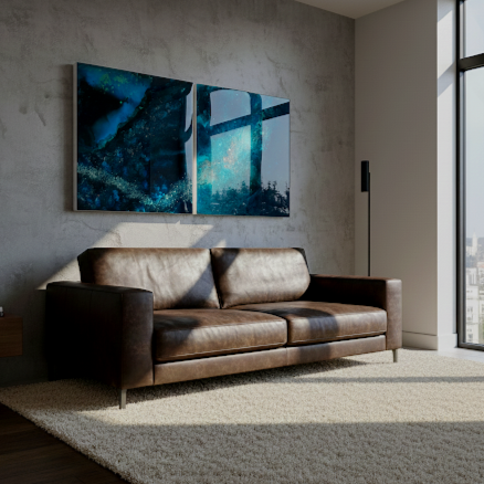 Abstract blue ocean textured wall resin alcohol ink circle mixed media abstract interior wall art designs made Katie Alize resin artist Essex London UK