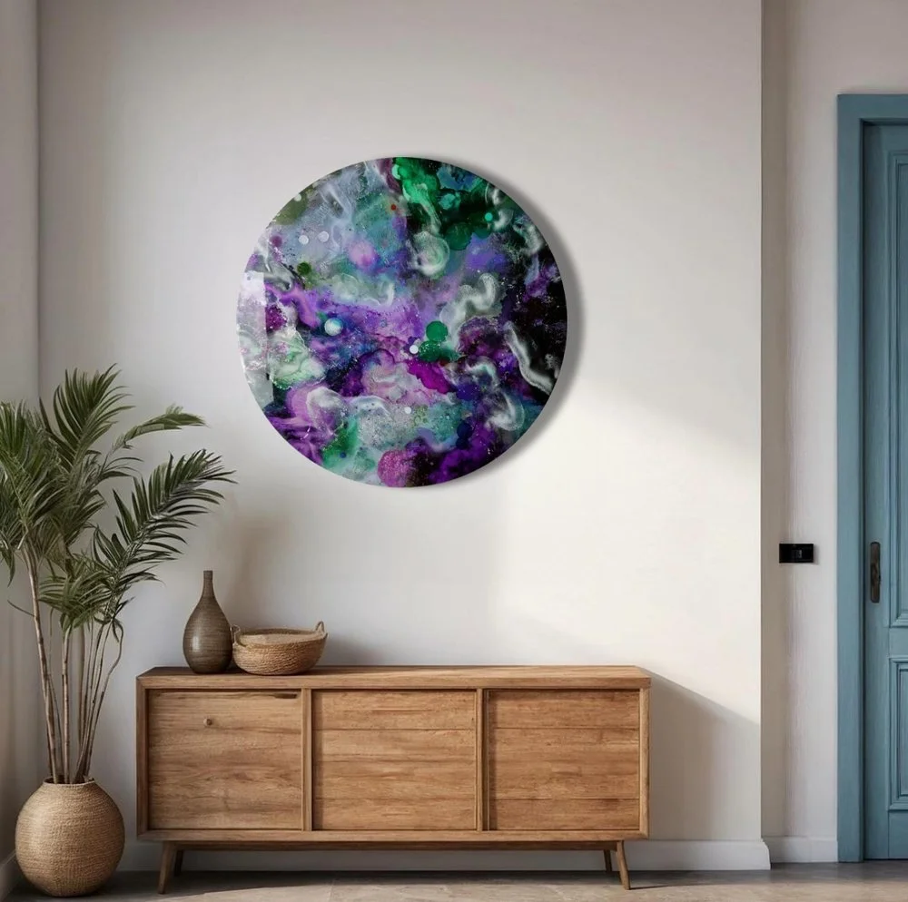 Original bespoke abstract resin ink and mixed media artwork created by artist Katie Alize, based in UK, Essex, London.