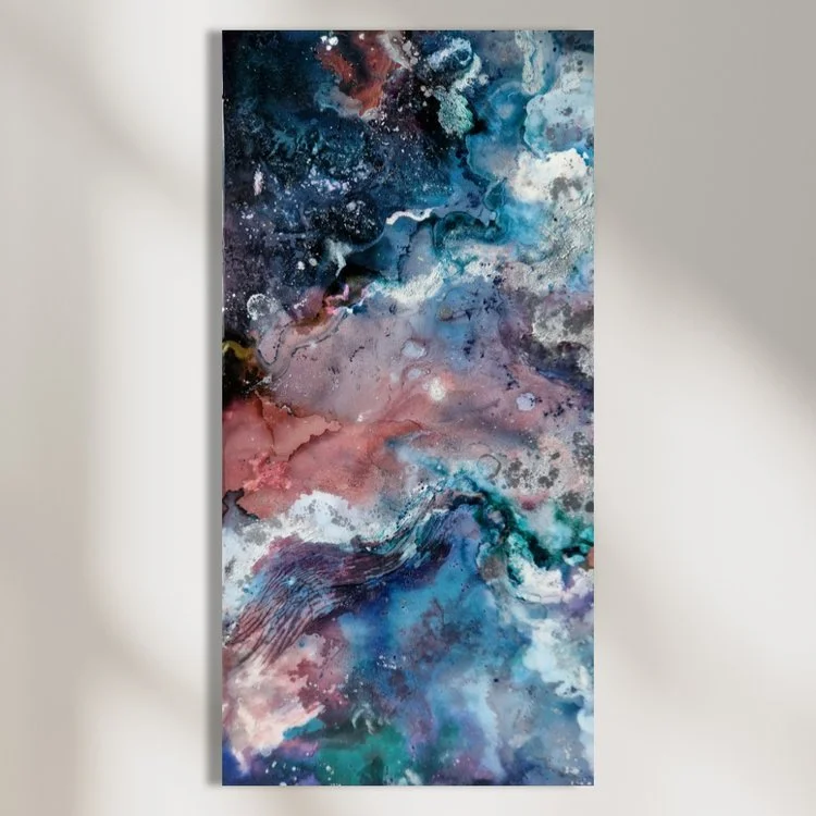 Original bespoke abstract resin ink and mixed media artwork created by artist Katie Alize, based in UK, Essex, London.