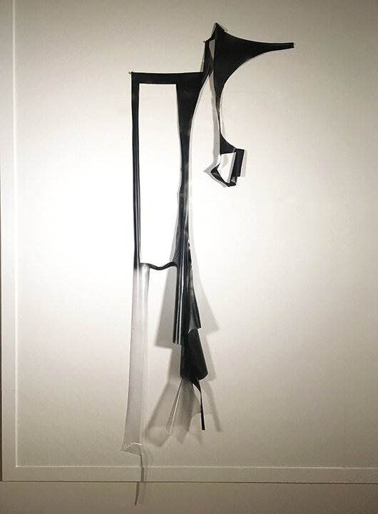   Extrication 6 -BOTW-1 , 2019, vinyl and spray paint on wall, 68.25” x 23.5” 
