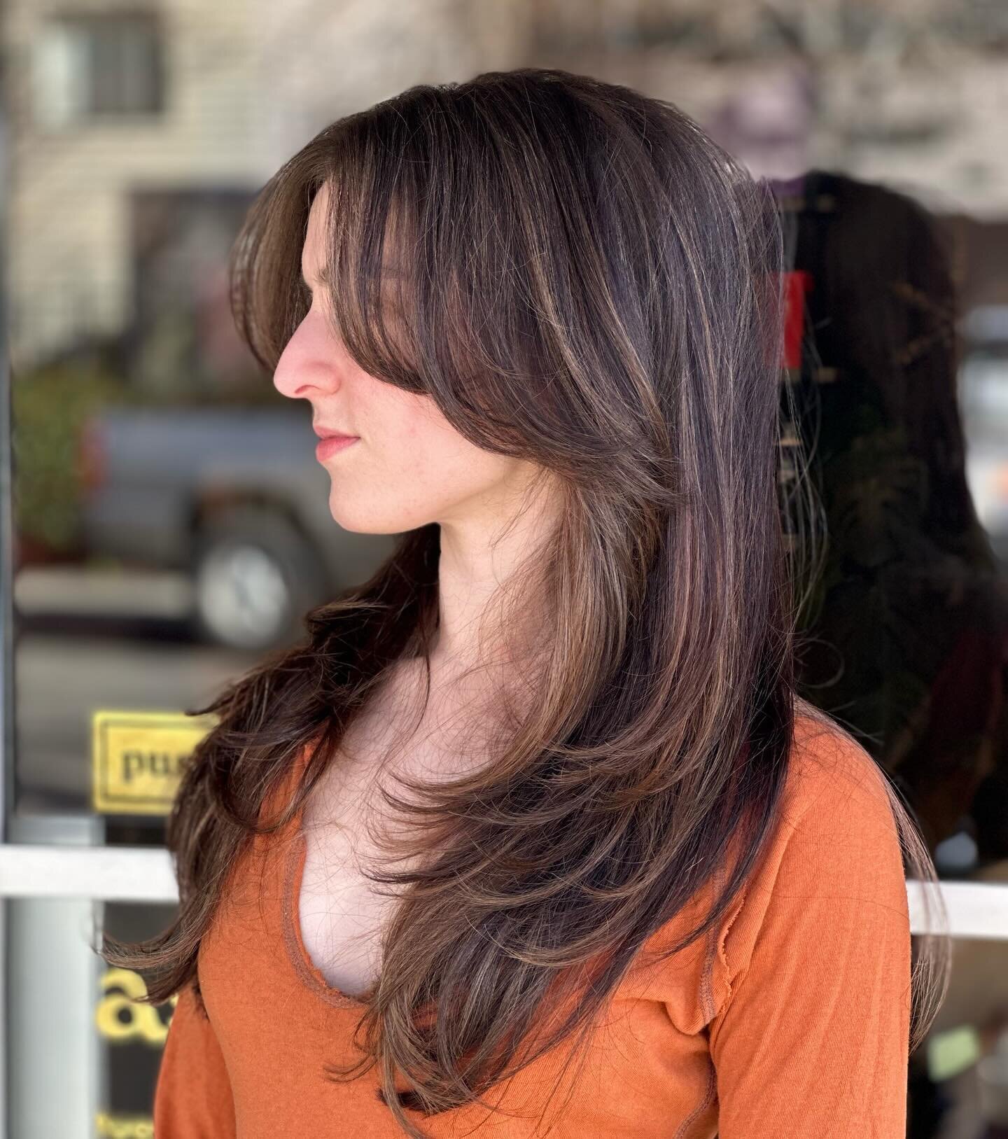 Hair by Jade.
🧡
&bull;
&bull;
&bull;
#hair #haircuts #haircolors #brunettehair #brunettehighlights #layeredhair #curtainbangs #longhairstyles #hairstyles #bayareahair #ashsalonlafayetteca