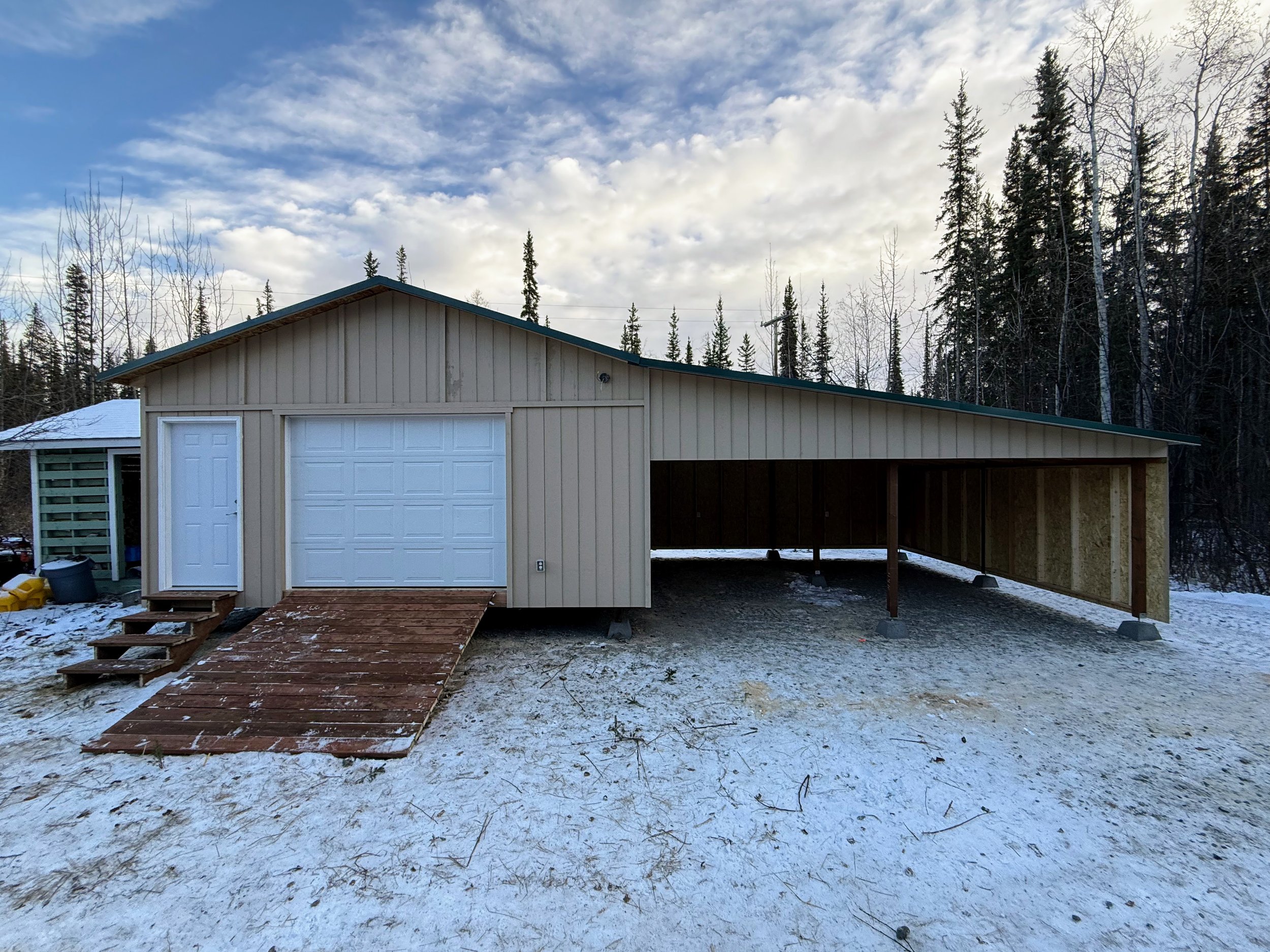 20x20 shed with 20x20 attached carport