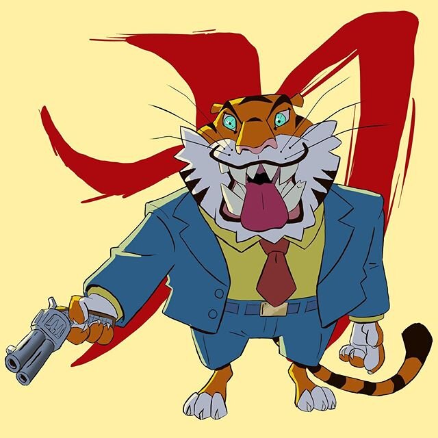 Lil Tiger 🐯. Swipe for line-work. The character in the bg is supposed to be the the Japanese interpretation of the sound &ldquo;BANG!&rdquo; according to Google, but feel free to roast me in the comments below if it&rsquo;s not. 
#sullbrownart #down
