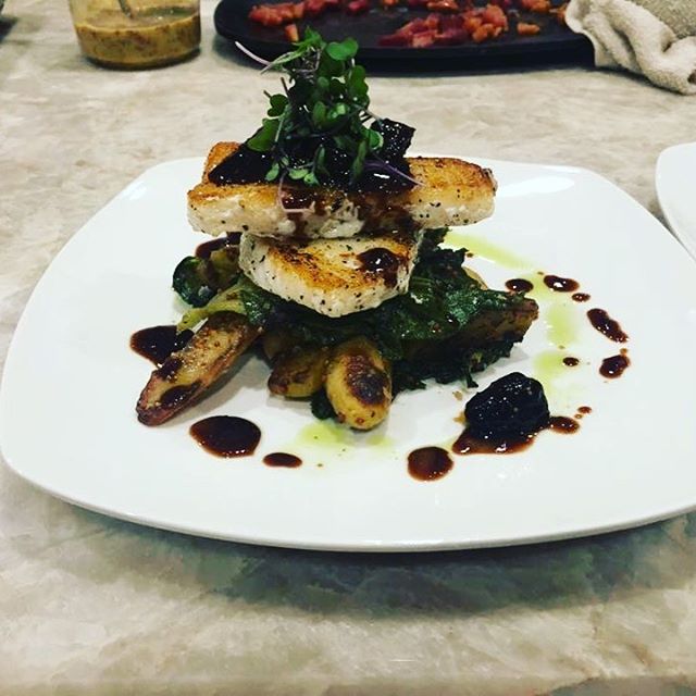 Pan seared Chilean sea bass, caramelized fingerling potatoes, wilted escarole, mustard vinaigrette, fig Saba reduction.
#dankmorsels #chefmikey #hatchingtastebuds #youknowhowiget