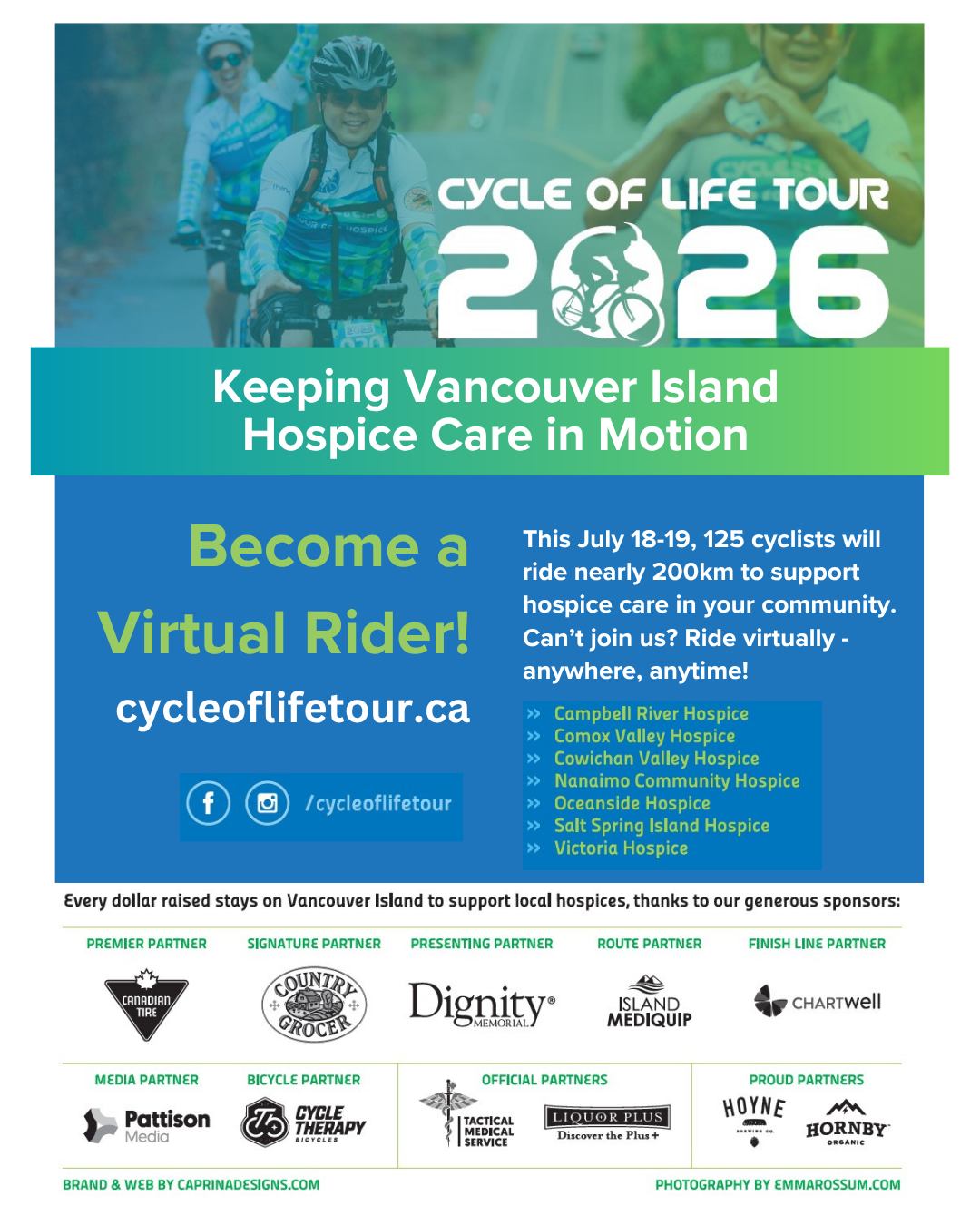 Become a virtual rider, COLT, Cycle of Life Tour, Nanaimo Community Hospice, Nanaimo BC