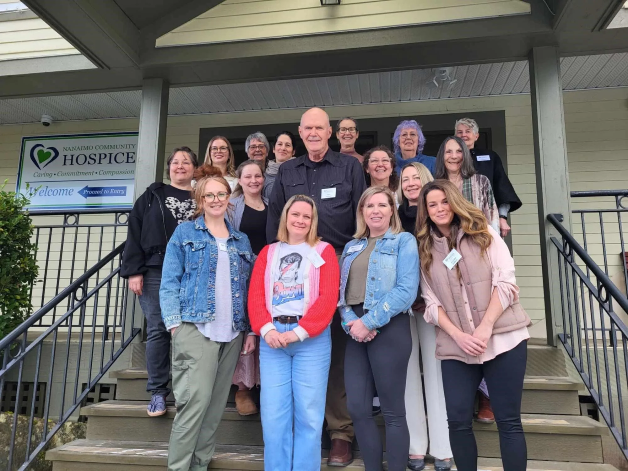 Participants attending Nanaimo Community Hospice Society volunteer training, preparing to provide compassionate support to individuals and families affected by advanced illness, end of life, and grief.