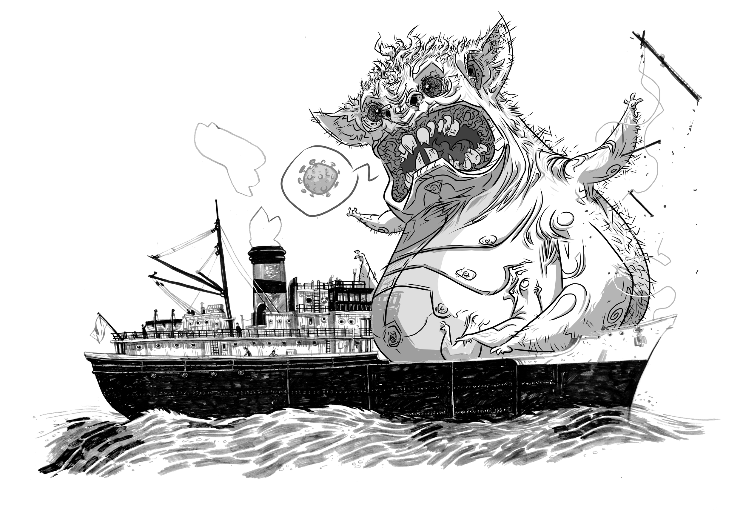  Ship originally drawn by  Warwick Johnson-Cadwell , creature added by me. 