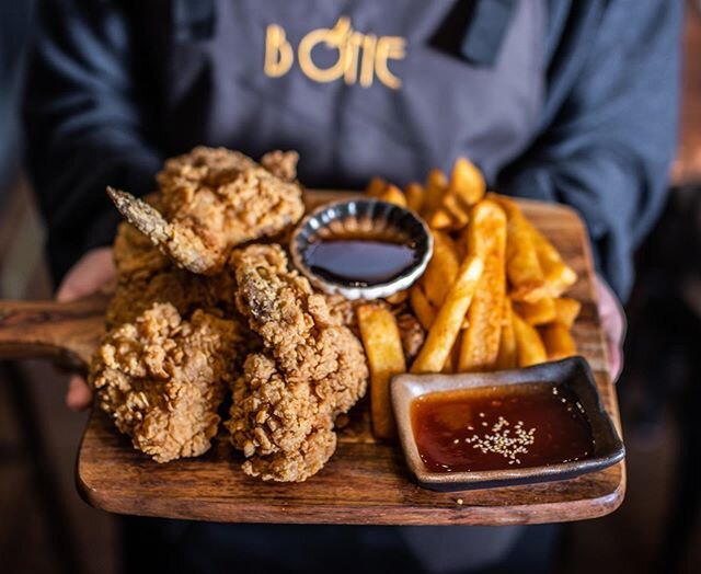 One of our most popular dishes! Fried chicken and chips! Order via our website! #BOneRestaurant