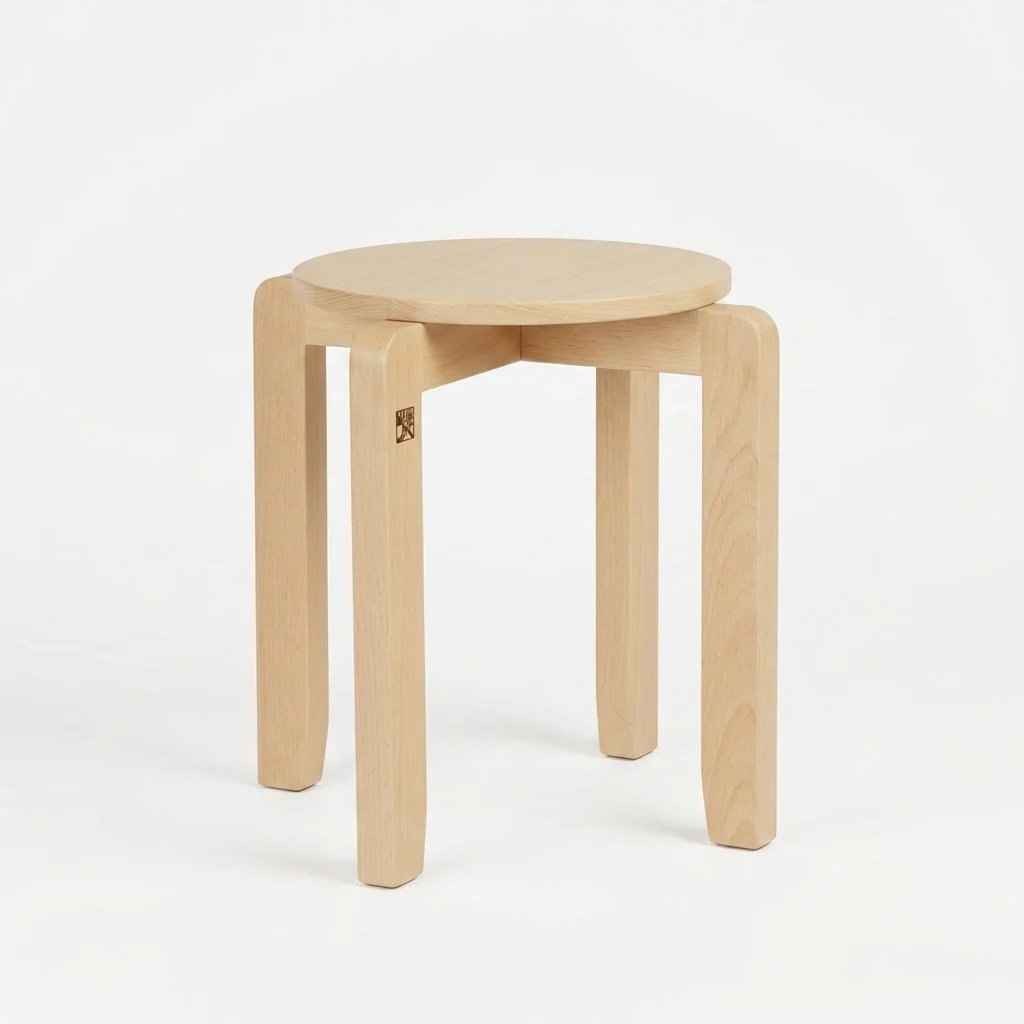 Natural wooden Montessori kindergarten round stool for preschool and early learning classrooms