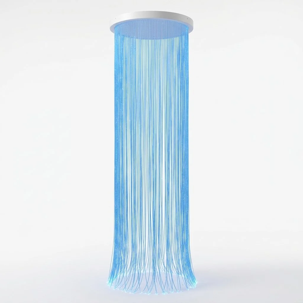 LED fiber optic sensory curtain with illuminated strands, designed to provide calming visual stimulation for sensory rooms, therapy spaces, and special education environments.