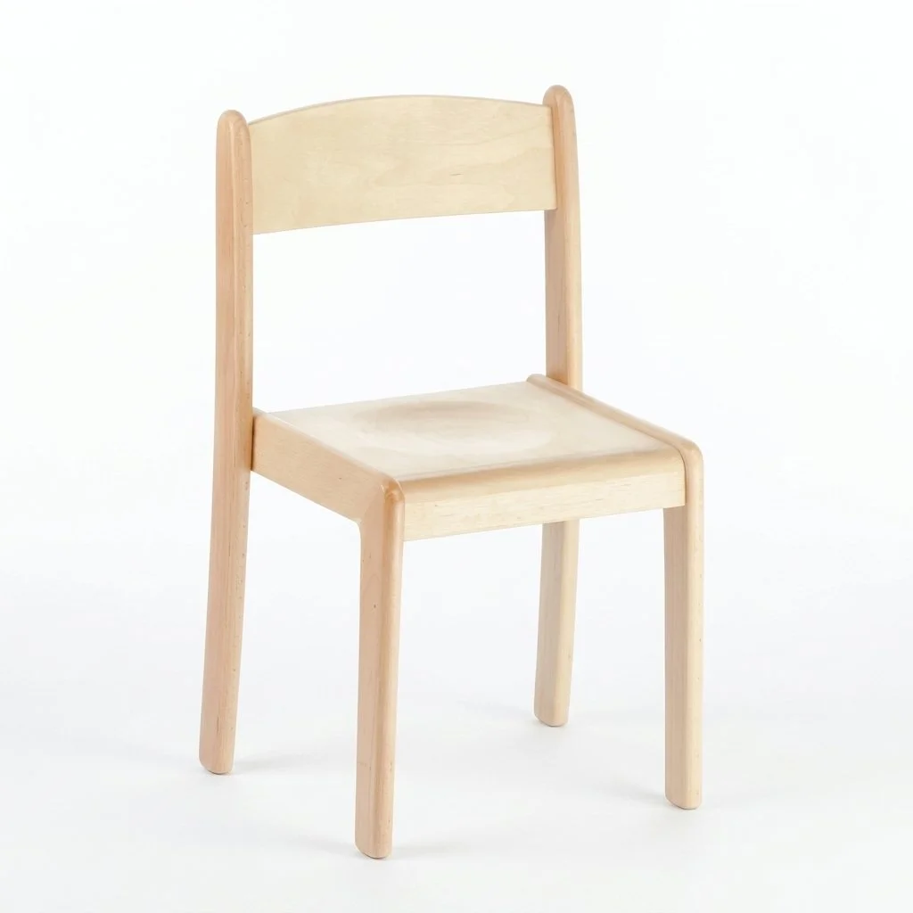 Wooden Montessori kindergarten chair in natural wood with multiple seat height options