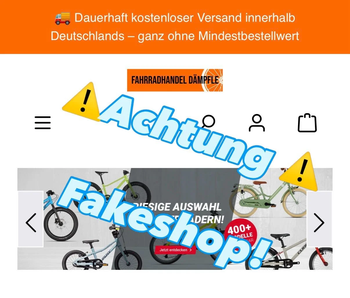 Der Online-Shop
👉 https://www.fahrradhandel-daempfle.de
steht in keinerlei Verbindung zu Saikls.

Wir distanzieren uns ausdr&uuml;cklich und warnen:
❌ Bitte dort nichts bestellen!
Es besteht Betrugsverdacht.

Bleibt wachsam und pr&uuml;ft Shops sorg