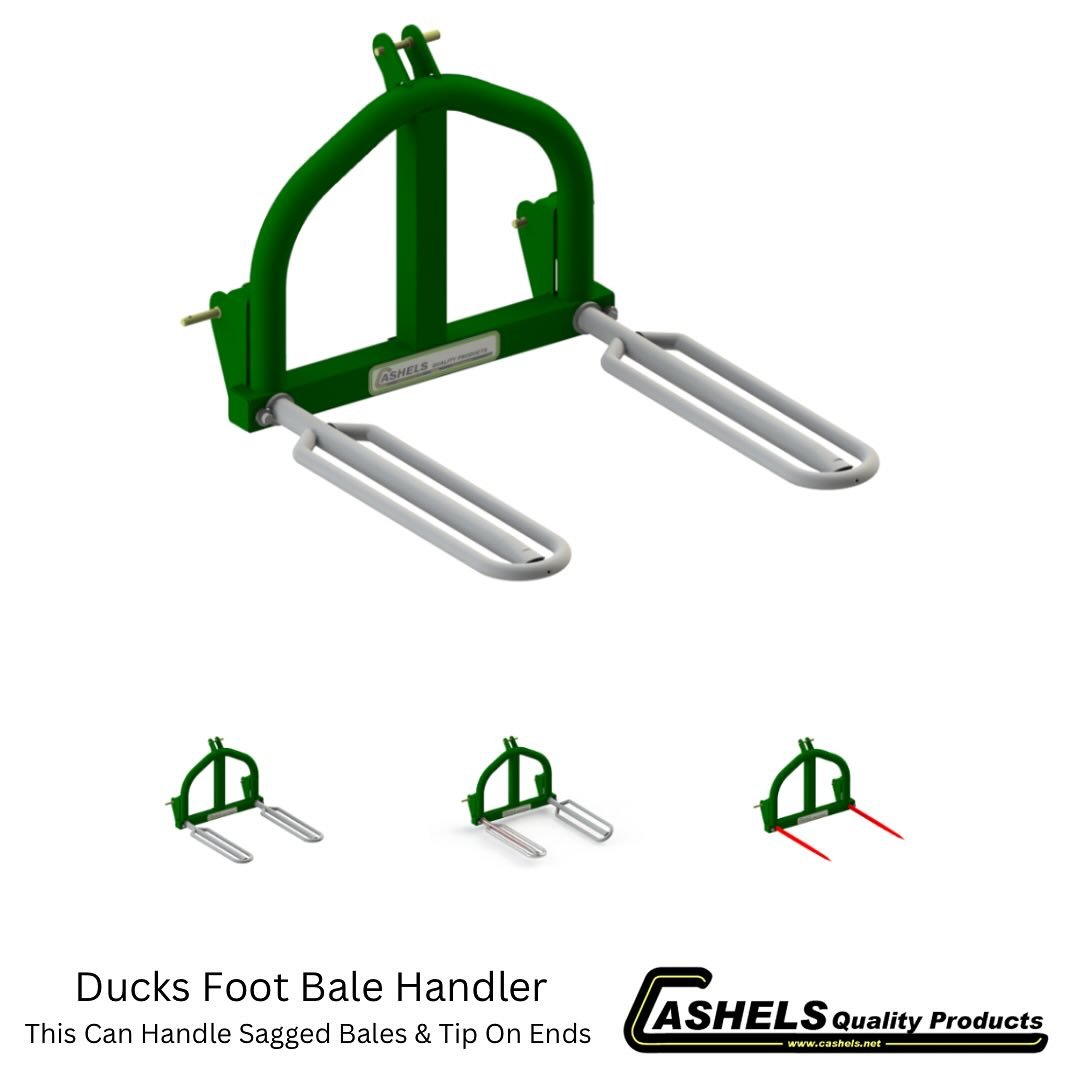 The Ducks Foot Bale Handler can handle sagged bales and tip them on their ends. Does the same job as the standard Tipping Bale Handler but better | #cashels #cashelsqualityproducts #ireland #balehandling #bales #silage #silage2k23 #silage2k24 #roundb