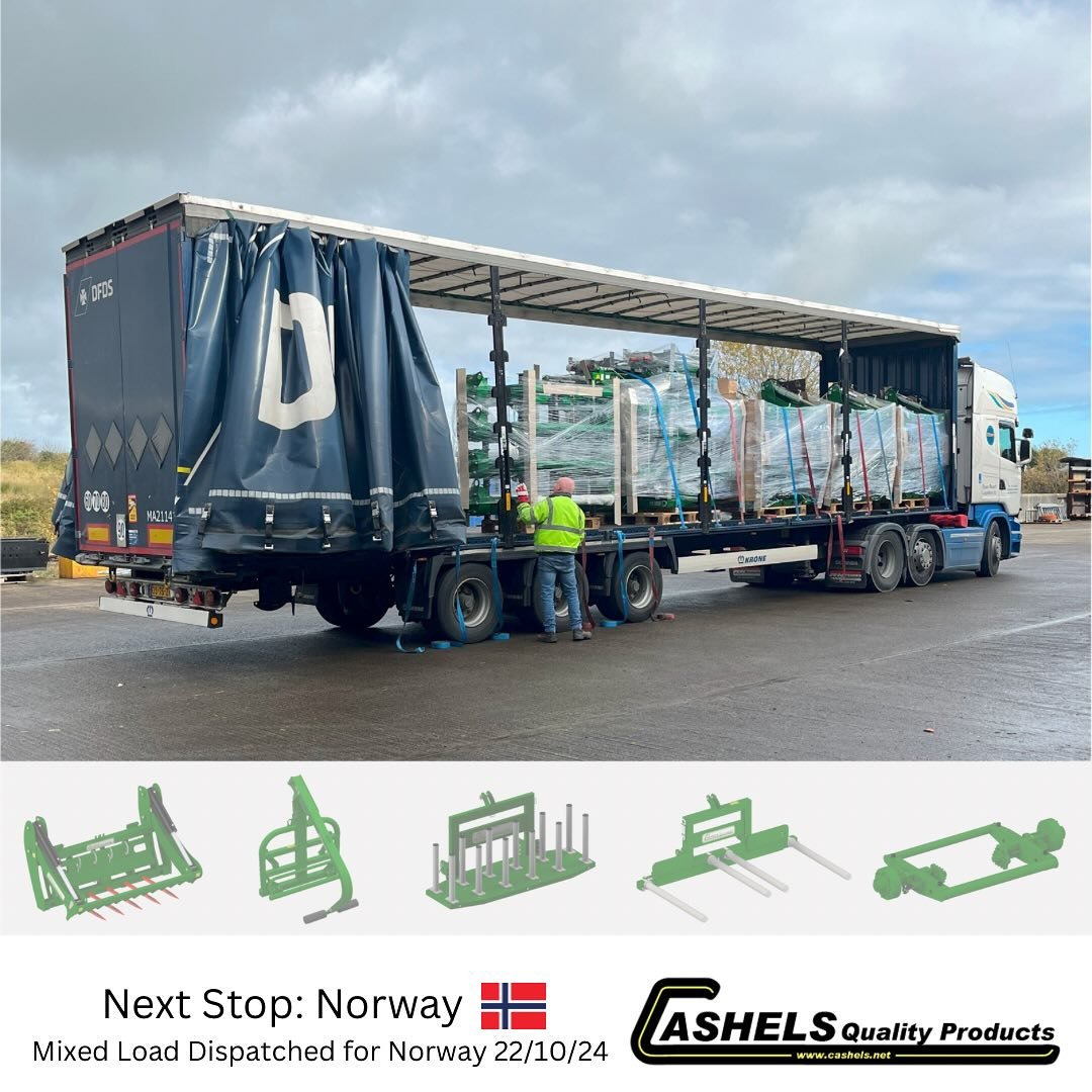 Full mixed load of Bale Cutters, Bale Handlers, Bale Film Carriers and Fusion 4-Wheel Chassis leaving the factory today en route to our Norwegian 🇳🇴 dealers | #cashels&nbsp;#cashelsqualityproducts&nbsp;#ireland #silage24&nbsp;#silage2k24&nbsp;#sila