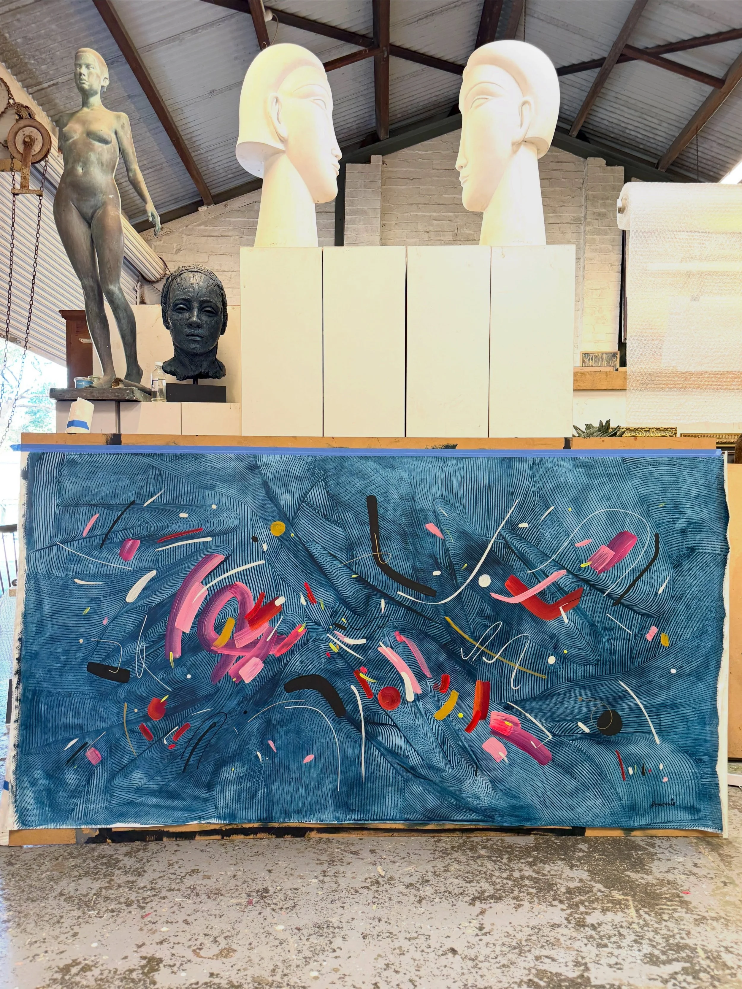 There&rsquo;s a moment in every large-scale work when it takes on a life of its own. This one is 2m+ of movement, texture and color &mdash; painted on canvas in the studio. Available at @sgallery_art @saishoart Link in Bio for more.