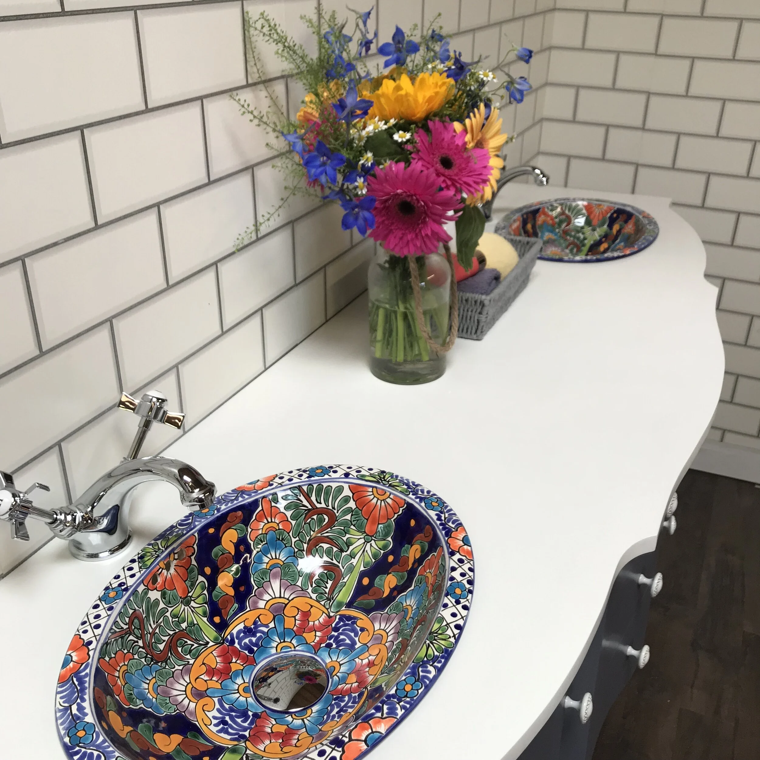 Twin Basin Double Vanity Unit with Superwhite Quartz Top