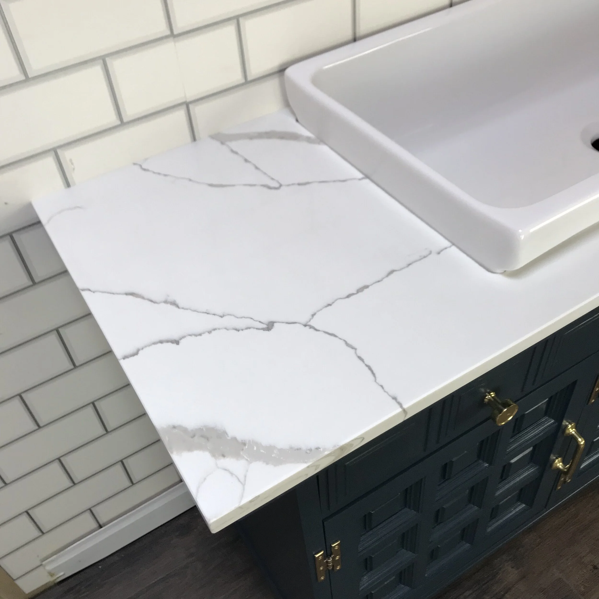 Britannica Quartz Countertop with Semi-Recessed Trough Basin