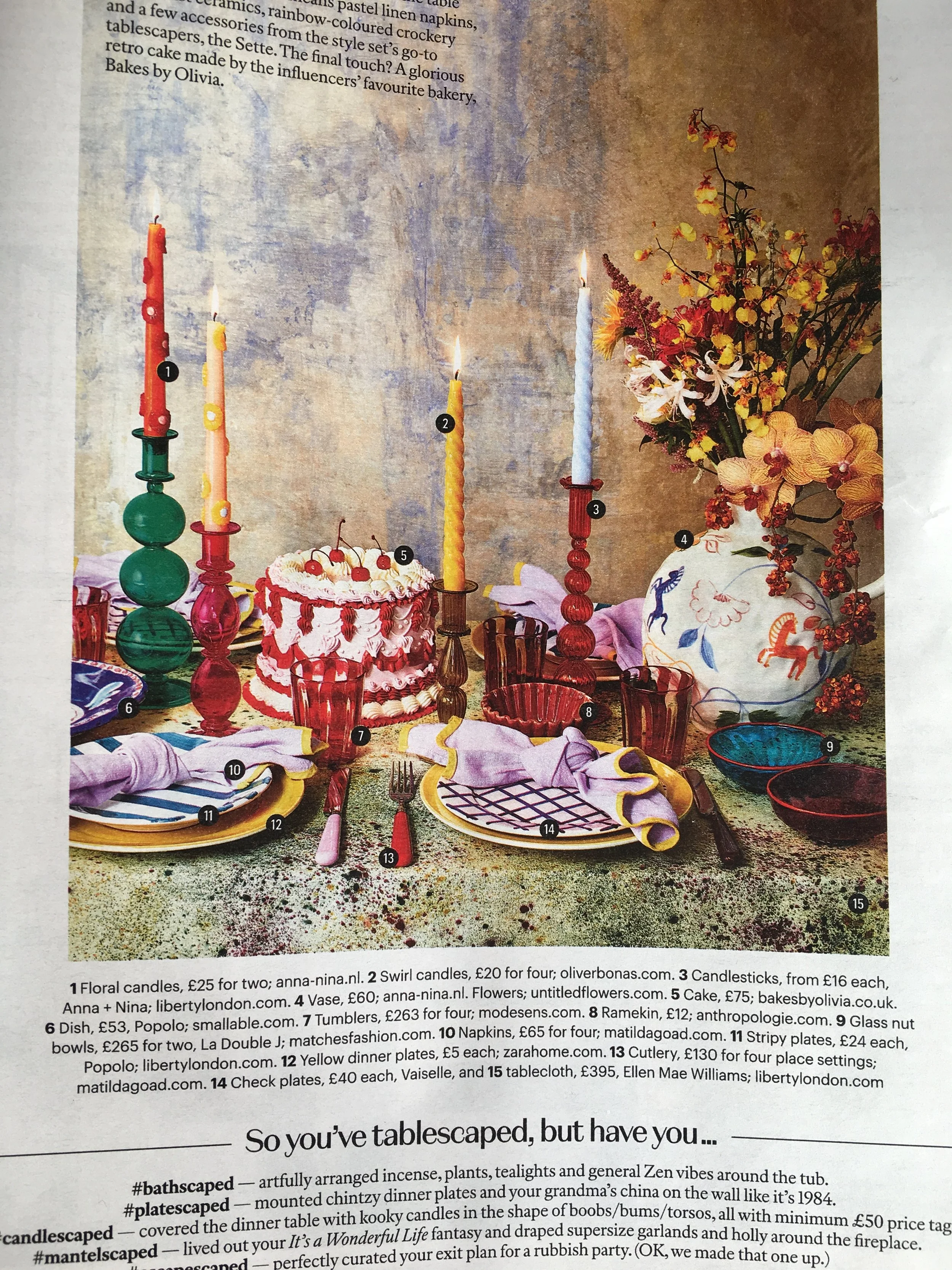      

 
   The Sunday Times Style Tablescape Edit…  My Liberty London yellow tablecloth was featured in a tabelscape edit for the festive party season, edited by Flossie Saunders, on 28th November 2021. 
 






















    


  

  


 
   