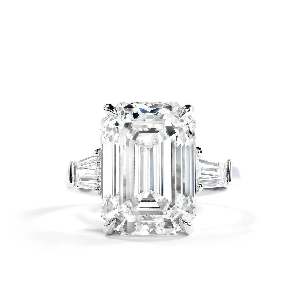 Elongated 3-Stone Emerald Diamond Ring