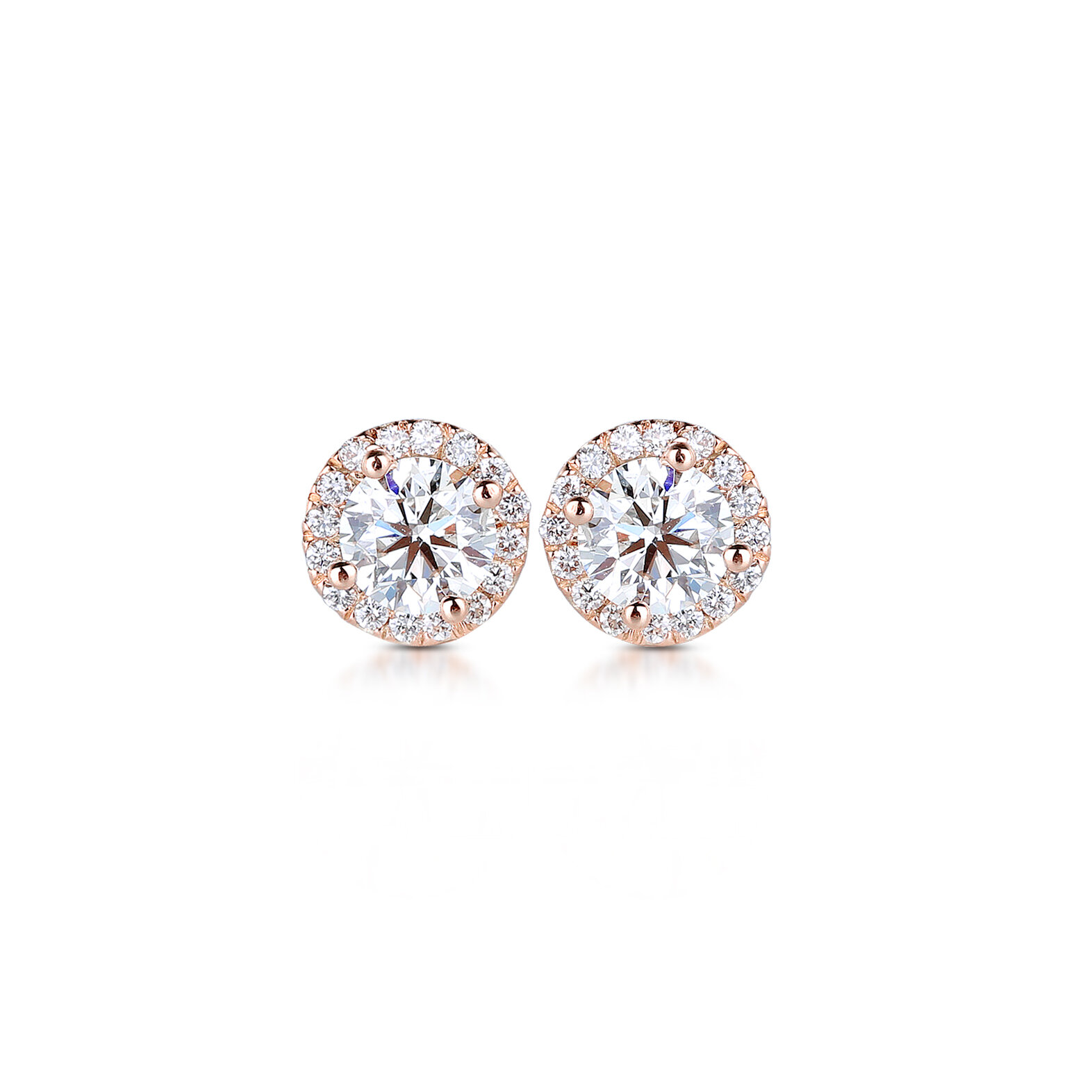 Halo Round Diamond Studs in Rose Gold