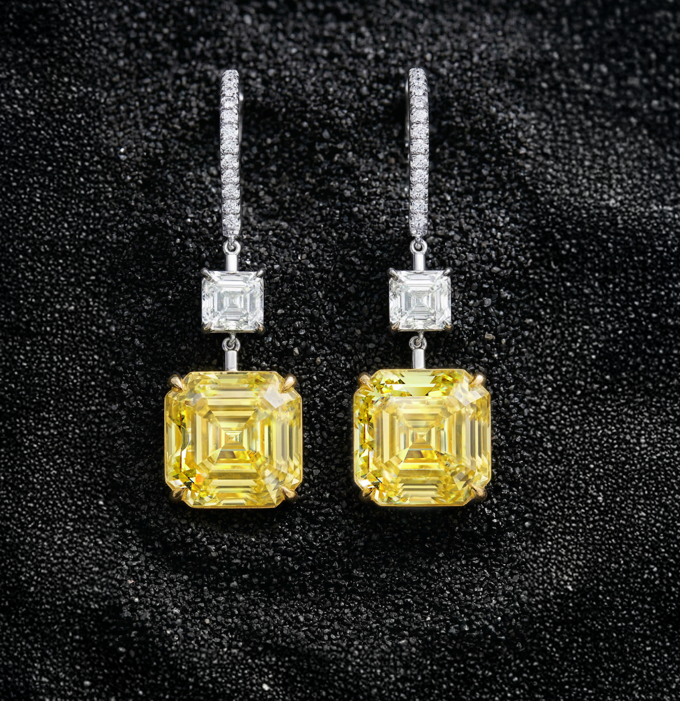 Asscher Yellow Sunstone Drop Earrings