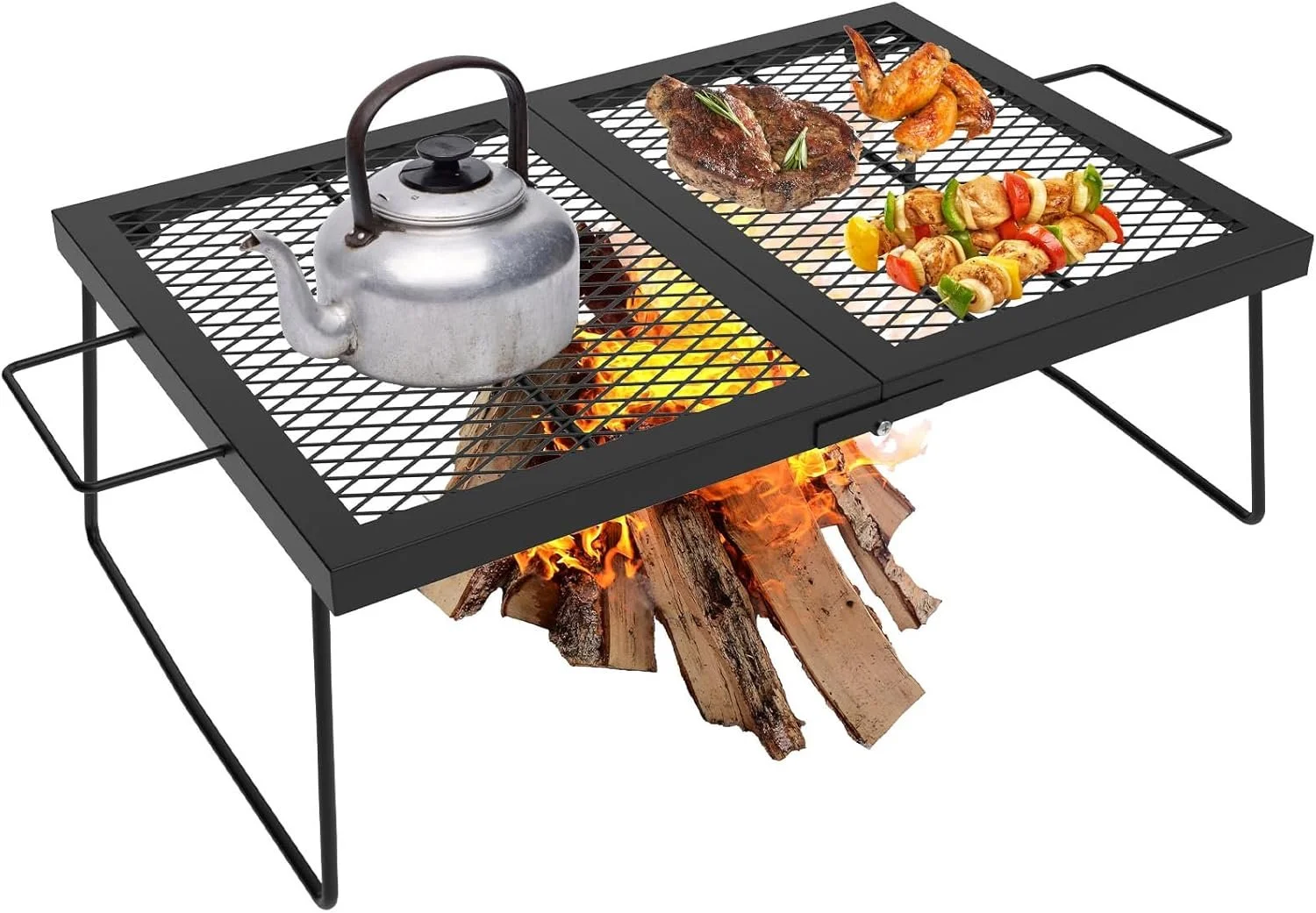 "Folding campfire Grill Cooking Racks Campfire Grate Over Fire Pit, Fireplace Cooking Grate Fire grill Grate for Camping, Grill Grate Over the Fire Cooking Equipment Camping Accessories for Outside"