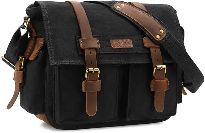 Kattee Leather Canvas Camera Bag Vintage DSLR SLR Messenger Shoulder Bag