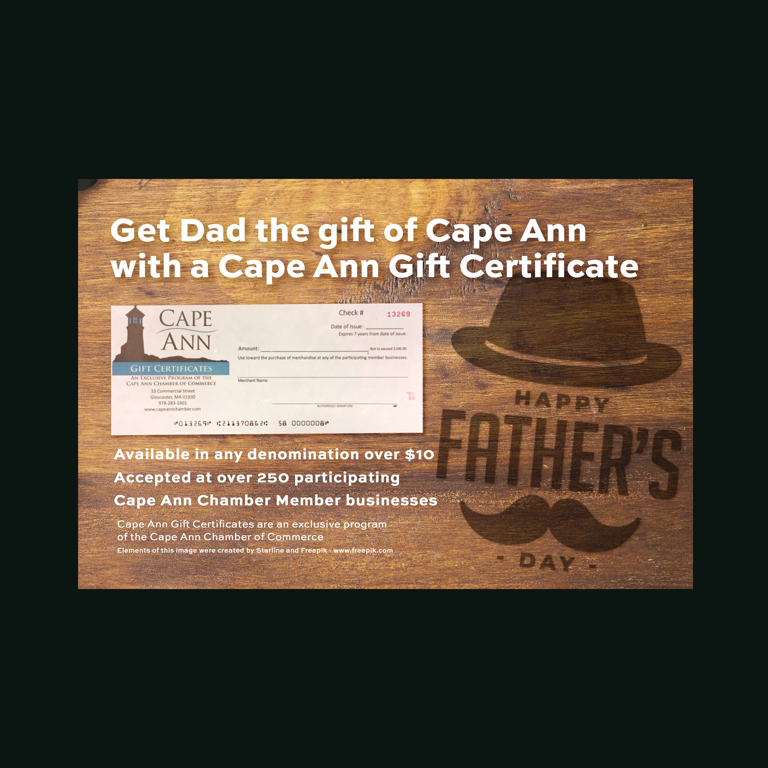 Cape Ann Gif Certificate Father's Day Advertisement