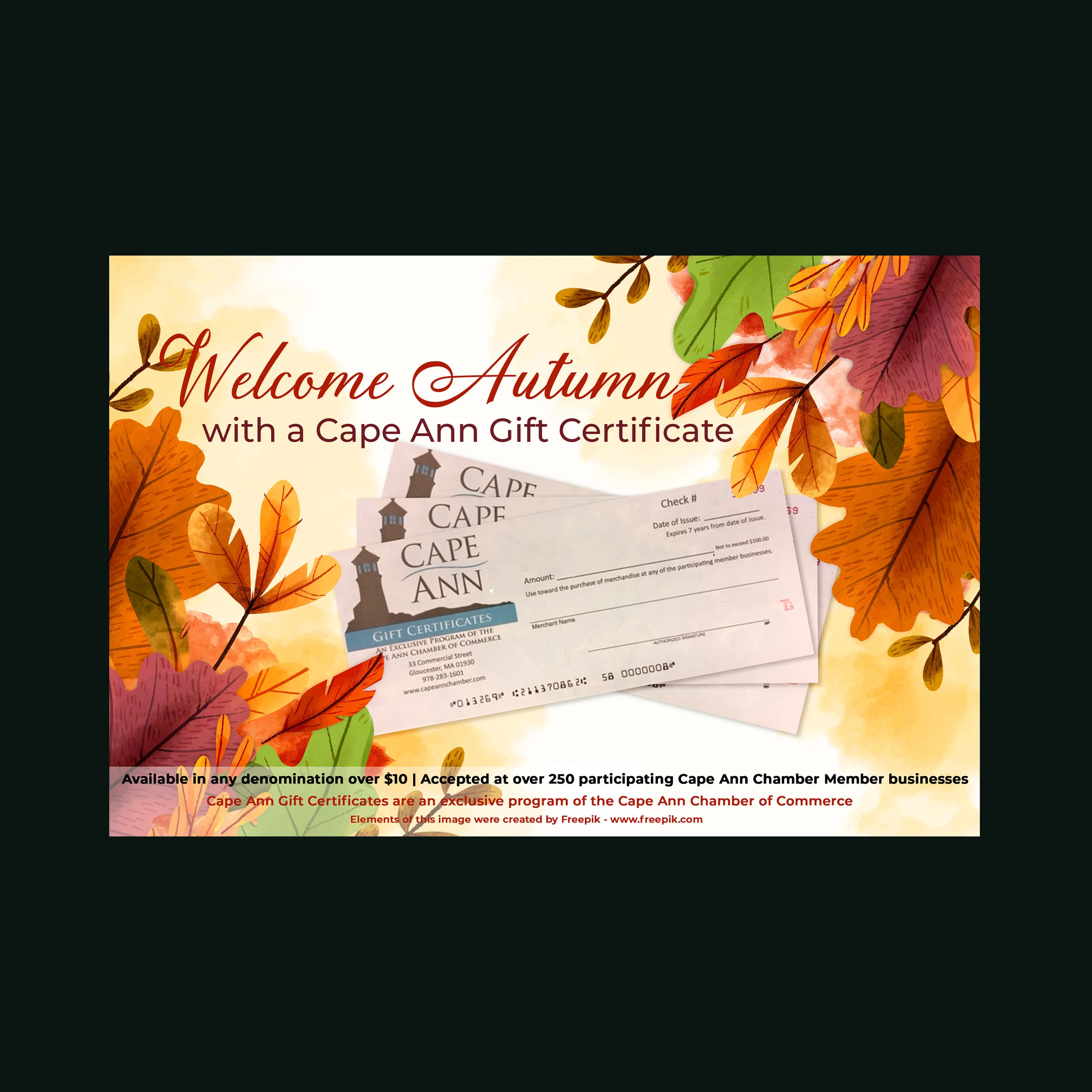 Cape Ann Gift Certificate Autumn Advertisement