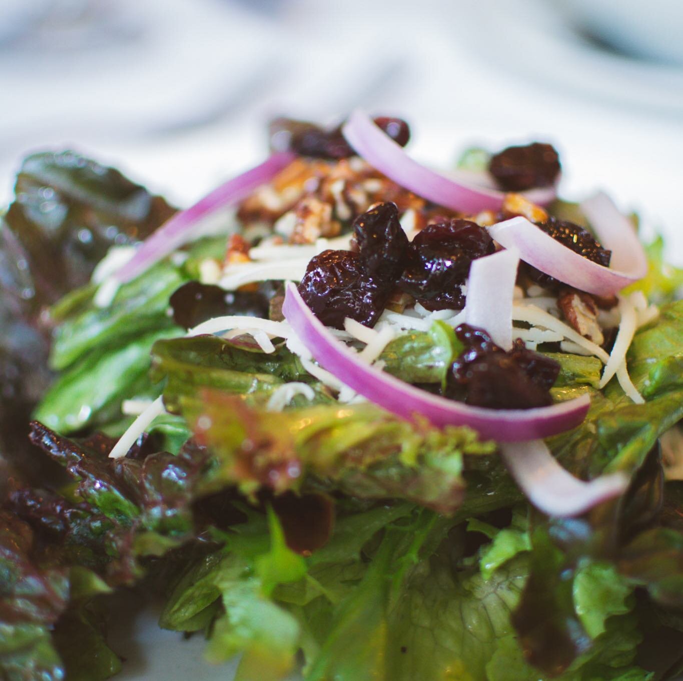 Our House Greens is no ordinary house salad. 🥗 ⠀

Loaded with dried cherries, gruyere cheese, red onions, candied pecans &amp; sparkling citrus vinaigrette, and a choice to add grilled chicken, this salad is sure to please any foodie!