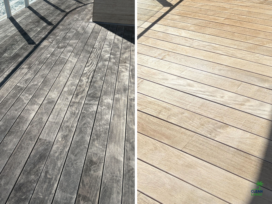 Before and after condo balcony cleaning safe for condos and Florida homes in Palm Beach County Florida