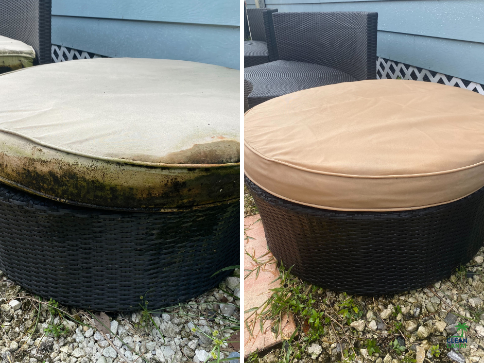 Before and after outdoor furniture cleaning removing mildew and stains in Florida.