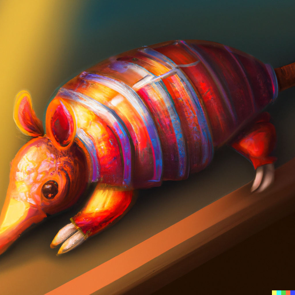 DALL·E 2022-08-01 15.48.07 - A colorful alibrije armadillo laying in a sunbeam on a windowsill, digital art..png