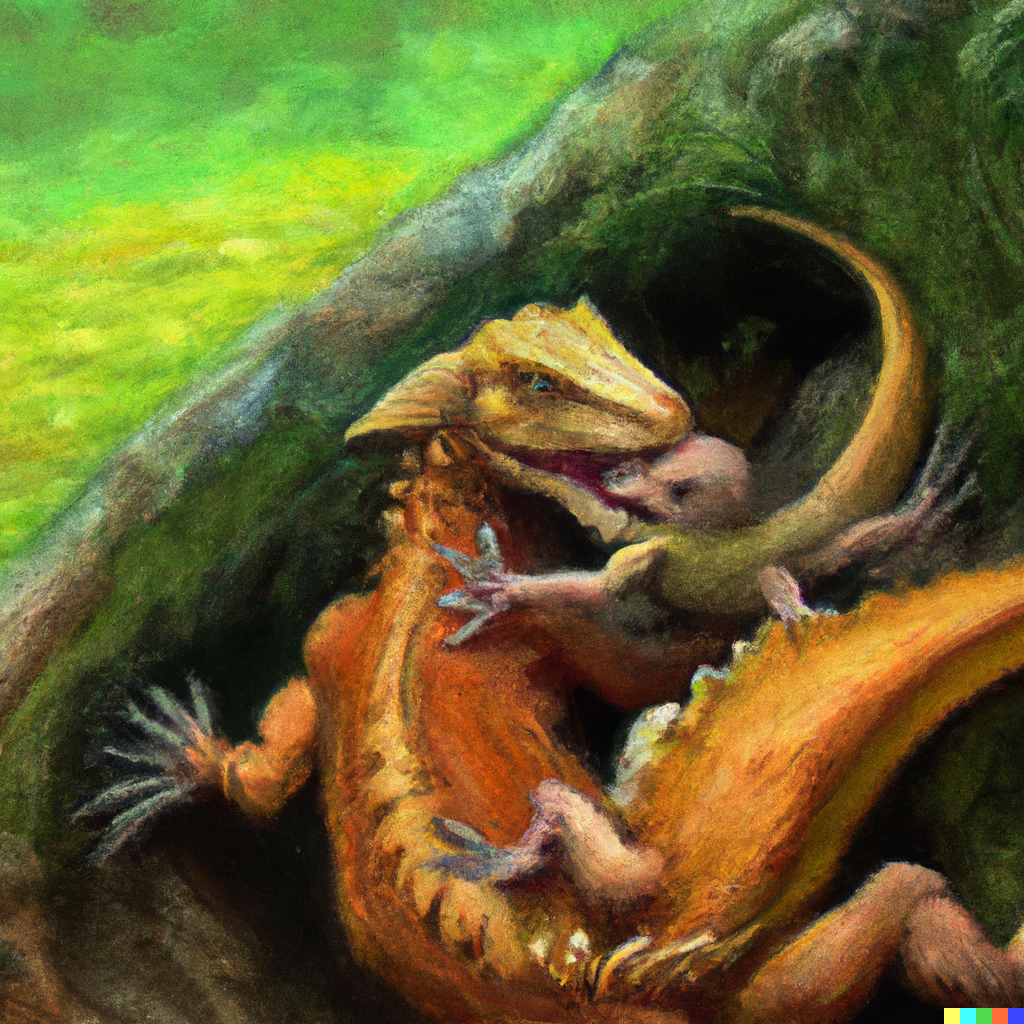 DALL·E 2022-08-01 15.59.07 - A baby dragon being yeeted out of its nest by its mom, oil paint..png