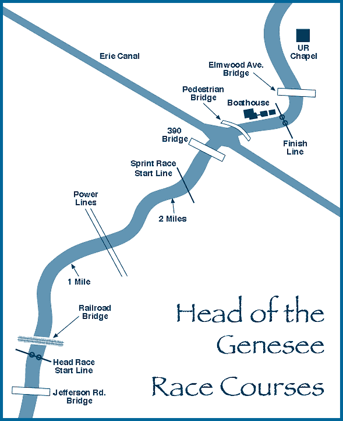 COACHES: Click the course map to enlarge, and feel free to print and distribute it to your team. Significant landmarks such as overhanging power lines and bridges are shown on the map for reference.