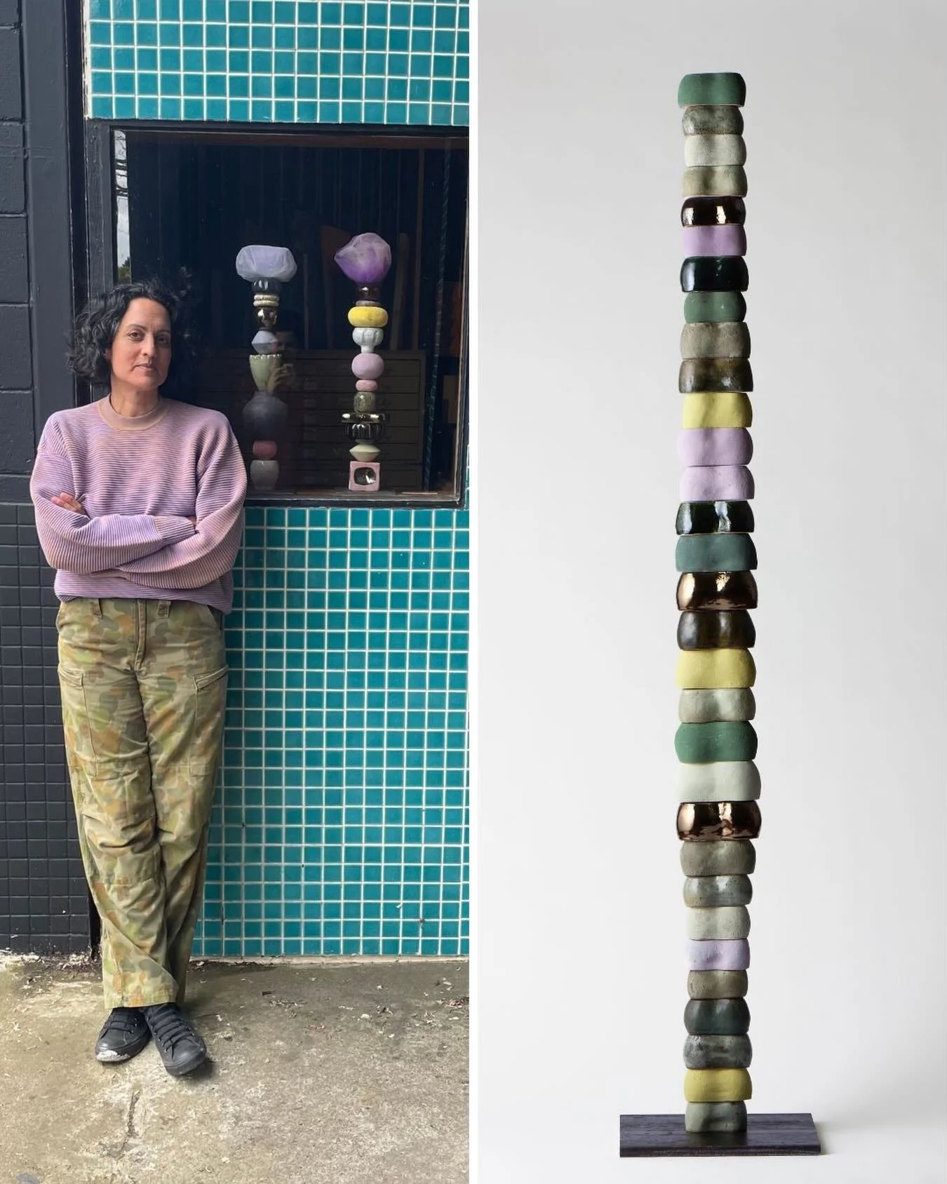 Twinning 💜💚

Knuckle Totem (Verdant / Harit) 2025 (sold)
Ceramic, glaze, steel
1600 x 300 x 300
📷 @fotokroh