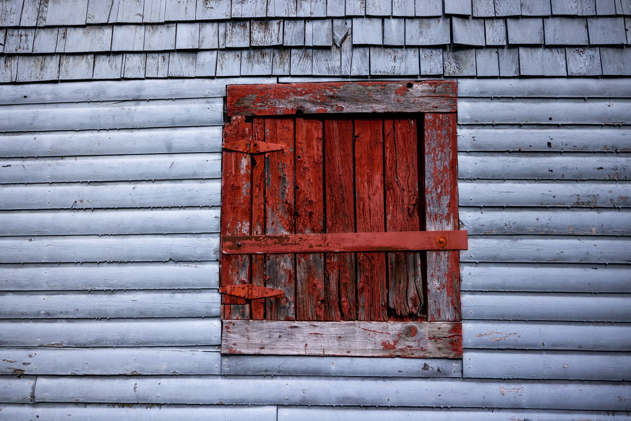 Ruby, East Portal Camp Cabins, 2023. Detail of a window shudder at an East Portal Camp Cabin near the Moffat Tunnel. The more contemporary paint job gives the cabin some extra character.