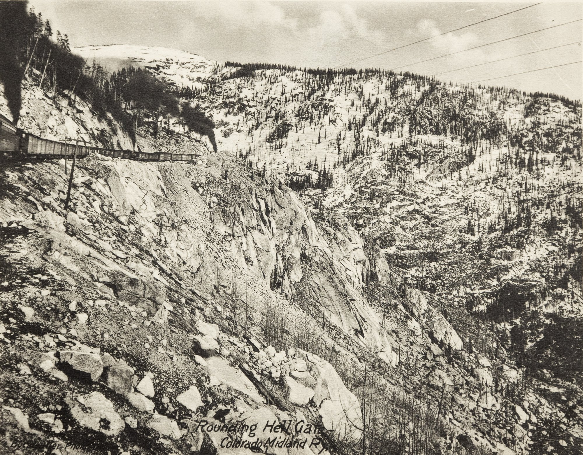 Rounding Hell Gate, Colorado Midland RX, Date Unknown. Photograph by Harry Buckwalter. Molly Brown Archives. Buckwalter was a photographer that made travelogues for railways companies documenting scenes from the west. He worked as a reporter and phot
