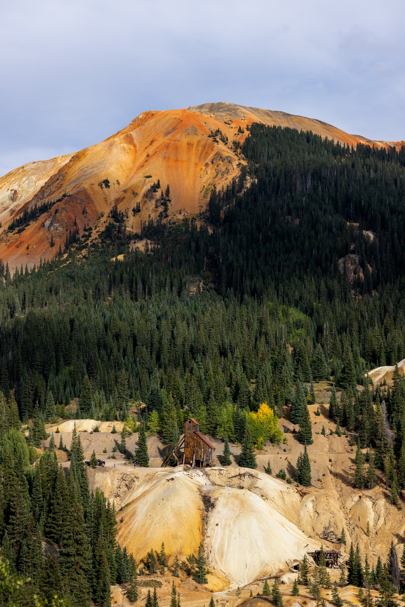 Yankee Girl Mine, Million Dollar Highway, 2022. Trailings and what is left of the Yankee Girl Mine on the Million Dollar Highway between Ouray and Silverton. In 2005 the building was destined to be demolished unless a buyer came in to purchase and st