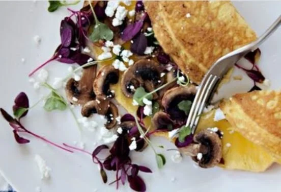 Crepe with Mushroom, Goat Cheese & Microgreens