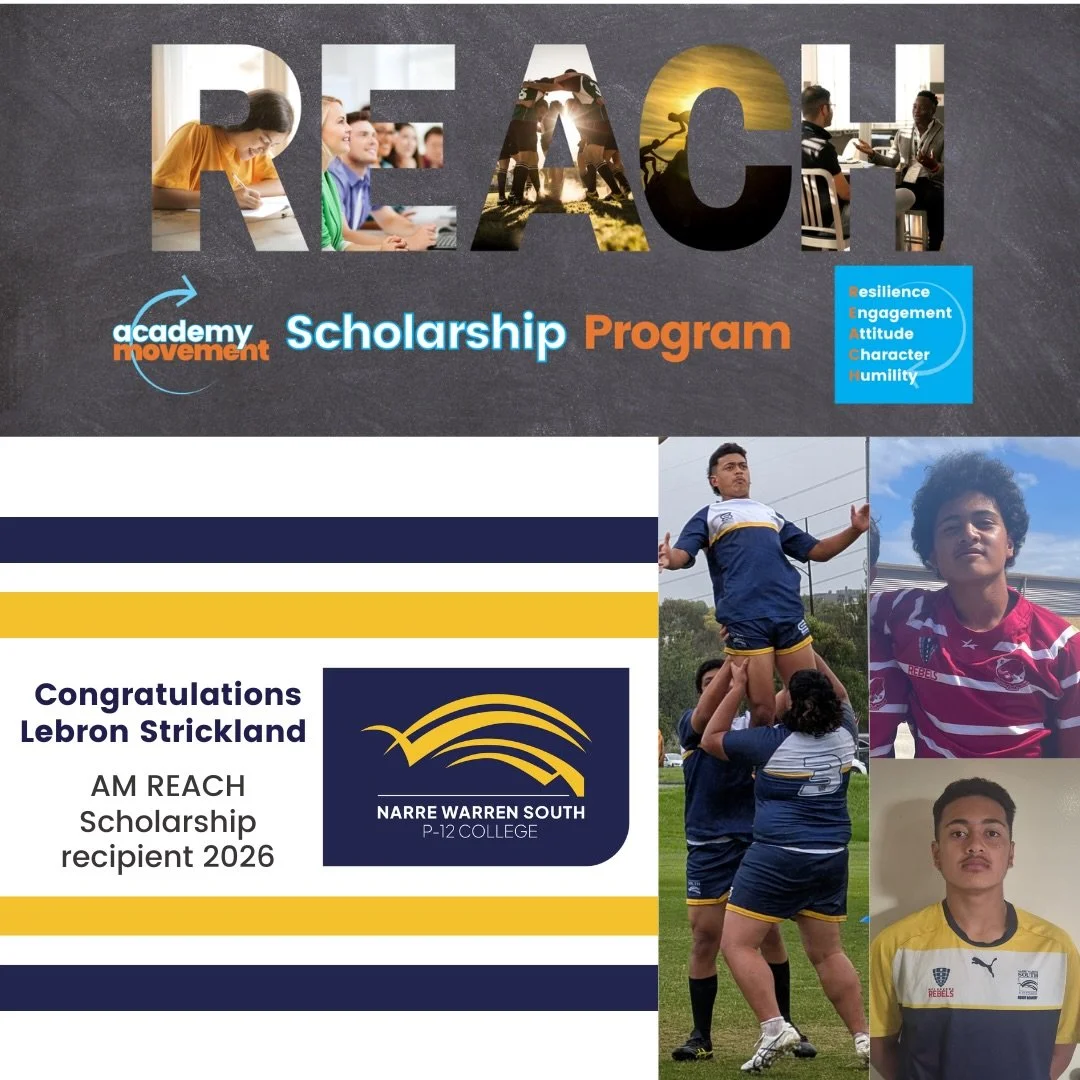 Congratulations to @narre_warren_south_p12_college Rugby Academy student LeBron Strickland on receiving a REACH Scholarship. 

LeBron is a multi-sport athlete playing Rugby Union, American Football and Australian Rules Football and has been a member 