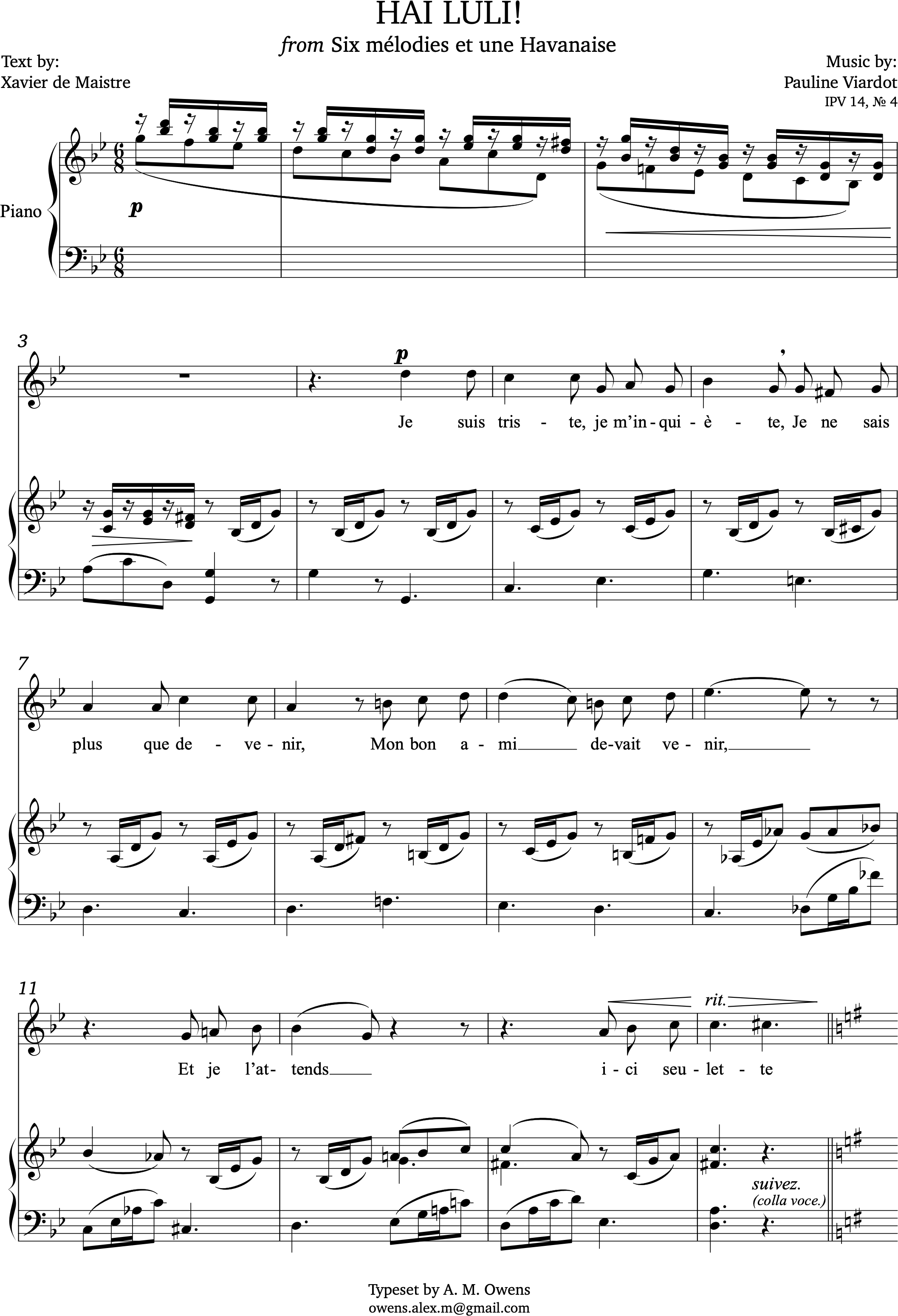 Viardot, Pauline: Hai, Luli! - original key