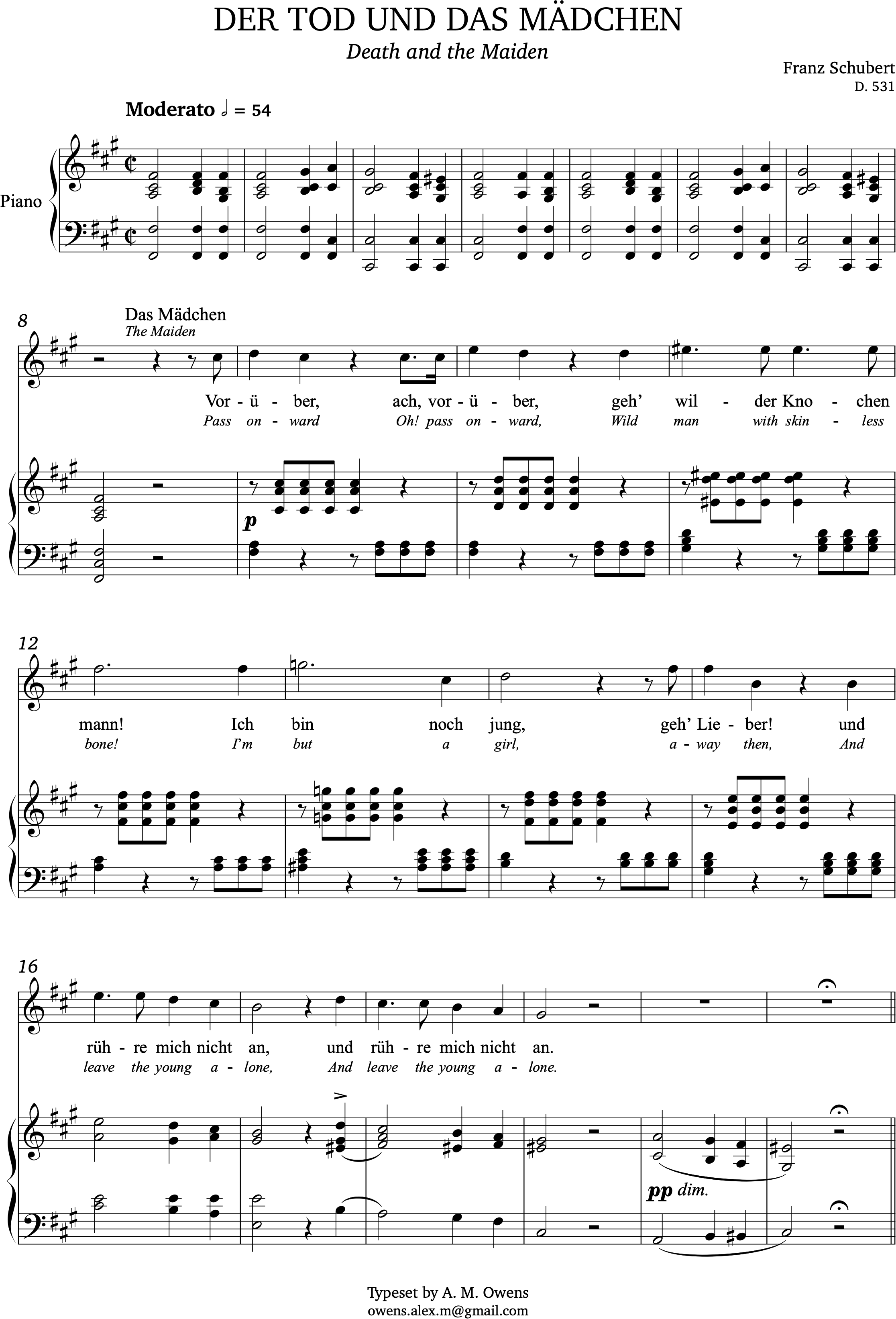 Schubert, Franz: Der Tod und das Mädchen, D. 531 - F-sharp minor