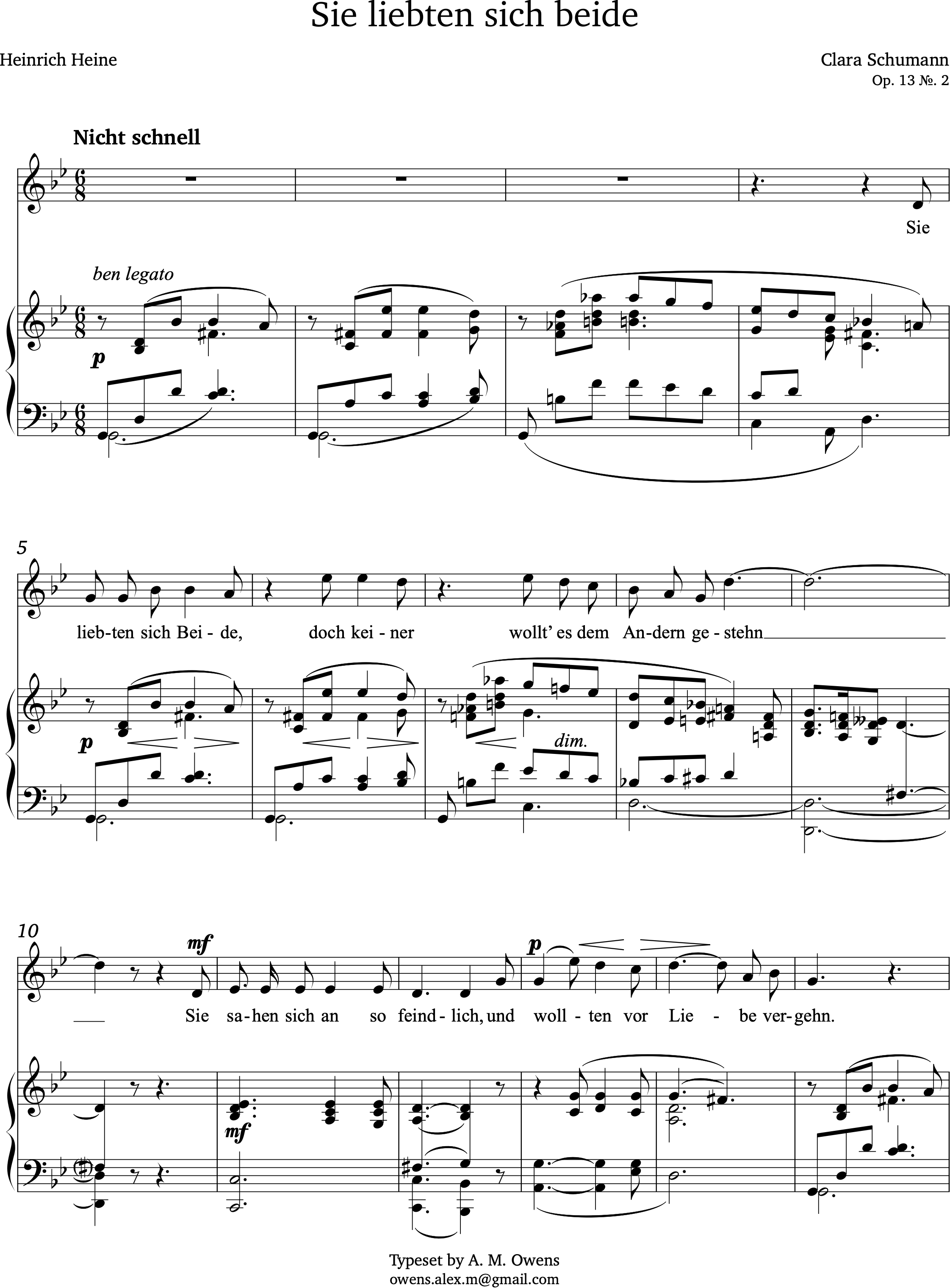 Schumann, Clara: Sie liebten sich beide, op. 13 no. 2 - original key