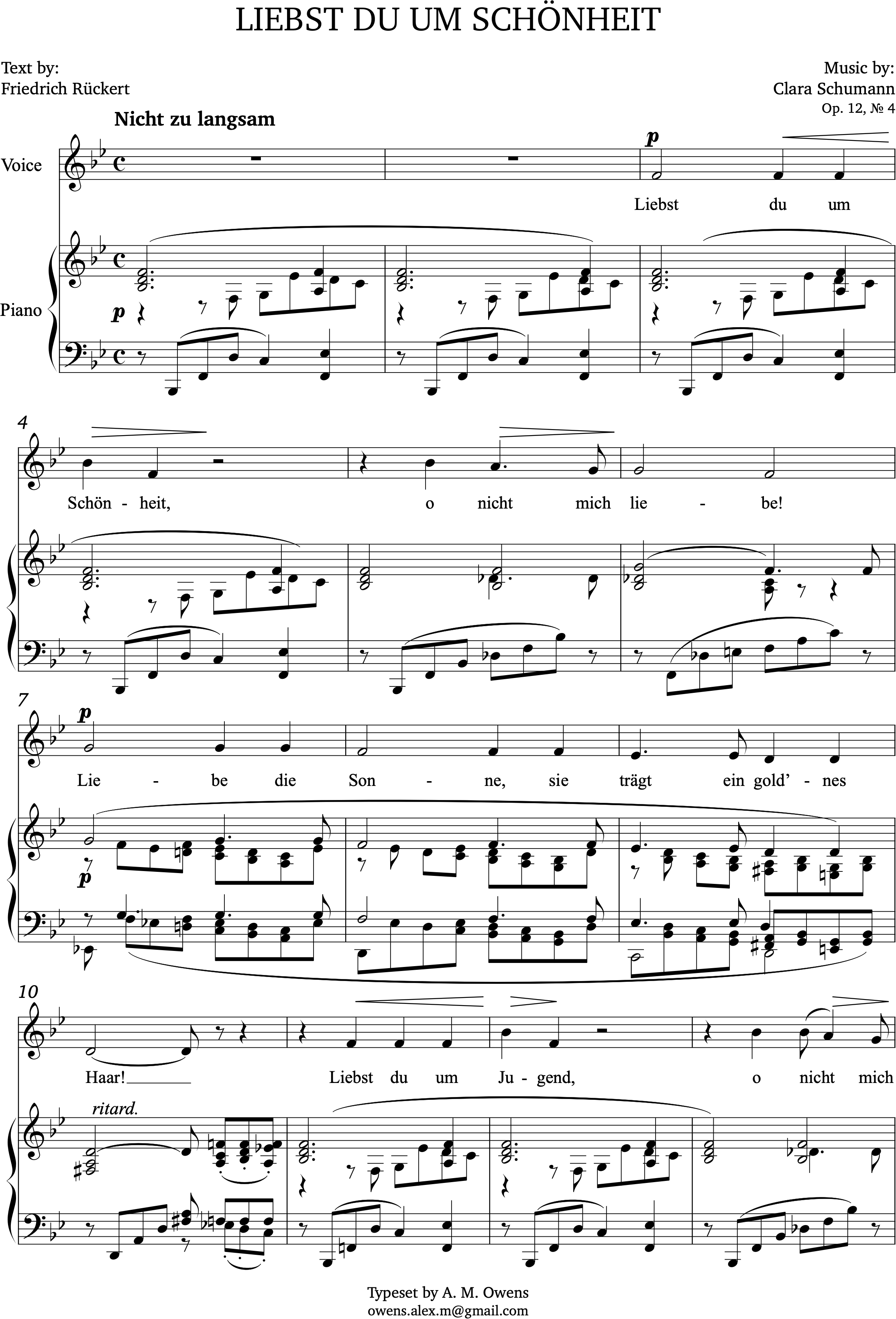 Schumann, Clara: Liebst du um Schönheit, op. 12 no. 4 - B-flat major