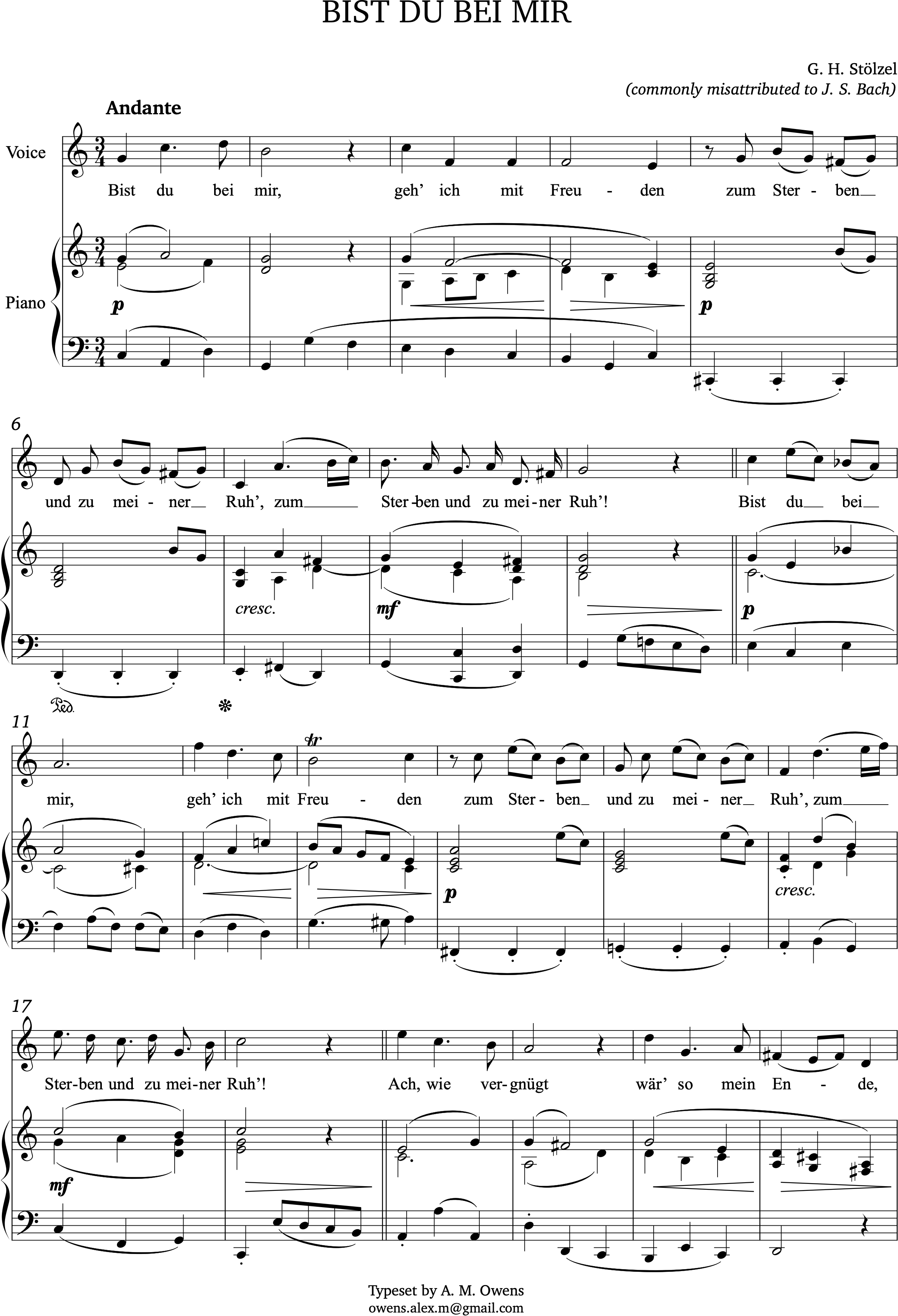 Stötzl, attr. to Bach: Bist du bei mir - C major