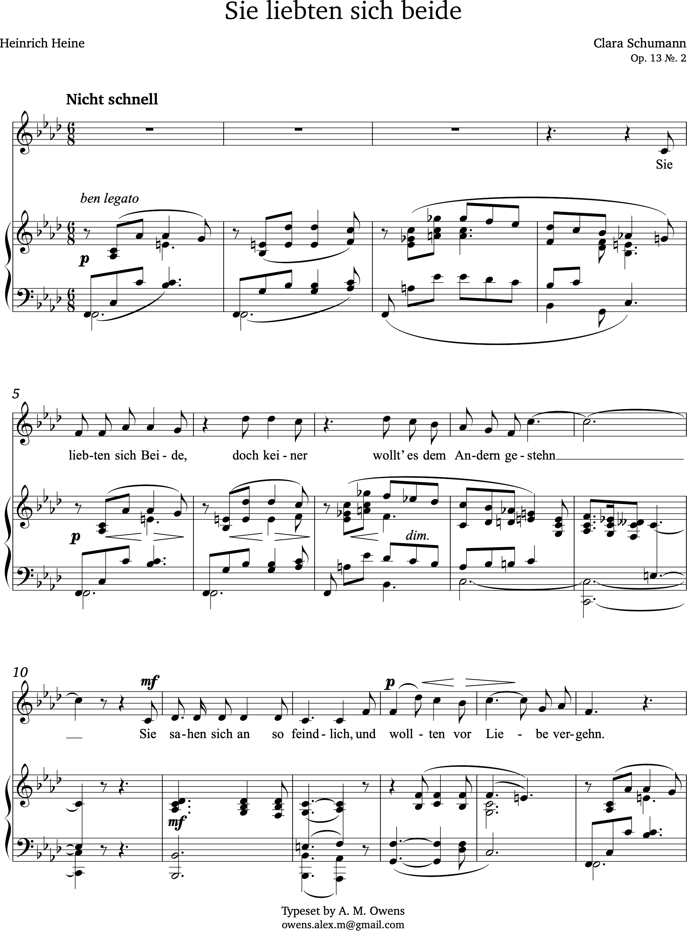 Schumann, Clara: Sie liebten sich beide, op. 13 no. 2 - F minor